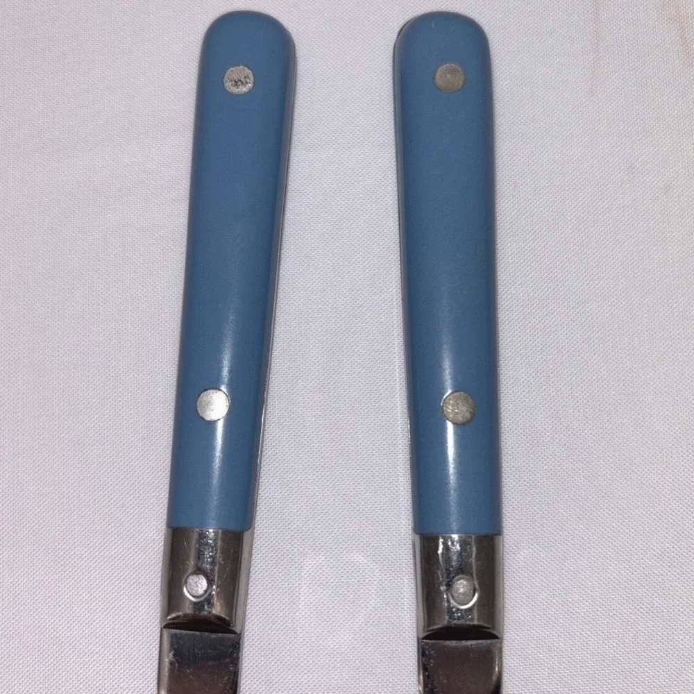 Interpur Korea Stainless Flatware Blue Handle Soup Spoons Lot Of 5 Vintage MCM